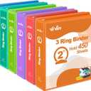 ViVin 2 Inch Round Ring View Binder for Durability, Standard 3 Ring Binder for 450 Sheets of US Letter Size Paper, PVC-Free, 6-Pack (Assorted)
