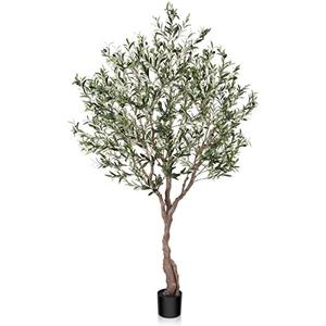 LOMANTO Olive Trees Artificial Indoor, 7Ft Artificial Olive Plants, Tall Faux Olive Tree, Fake Topiary Silk Tree in Pot with Olive Branch & Fruit, Home Office Modern Decor Gift for Housewarming Pack of 1