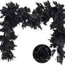RECUTMS 2Pcs Black Artificial Rose Flower Garland 5.7Ft Halloween Fake Hanging Rose Vines Fall Black Maple Leaf Garland with Flowers for Autumn Thanksgiving Indoor Outdoor Home Fireplace Gothic Decor