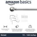 Amazon Basics Adjustable Heavy Duty Curtain Rod for Windows, Round Finials, 1-Inch Rod, 72" to 144", Nickel, 1-Pack