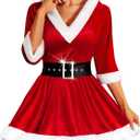 RSLOVE Christmas Lingerie for Women Sexy Santa Babydoll Chemise Mrs Claus Costume with Belt (Red, XXL)