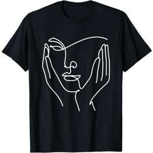 Aesthetic Line Art Woman Abstract Fashion Minimalist Drawing T-Shirt (Black)
