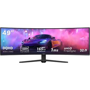 49 Inch Ultrawide Curved Gaming Monitor, 5K Display Dual QHD 5120x1440, 165Hz 1ms, 1500R VA Large Curved Monitor for Mac & Work, with FreeSync G-Sync Compatible, HDMI/DP Ports, Blue Light Filter, VESA