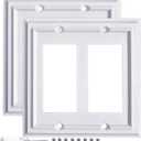 Pure White Decorative Outlet Covers Wall Plates, Bamboo Fiber Light Switch Covers, Natural Material Electric Receptacle Switch Plate Outlet Cover of various styles (2 Gang Decorator 2 Pack)
