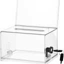 Clear Acrylic Donation Box with Lock, Ballot Box Suggestion Boxes With Sign Holder, Raffle Boxes With Slot for Voting Donation Ticket Comment Tips(6.2" x 4.5" x 4")