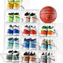 12 Pack Thicken & Sturdy Clear Shoe Storage Organizer with Magnetic Door, Shoe Boxes Clear Plastic Stackable for Closet, Shoe Rack for Sneaker Boot Container, Shoe Cabinet Fit up to US Size 12 (12 Count Fit Size 12)