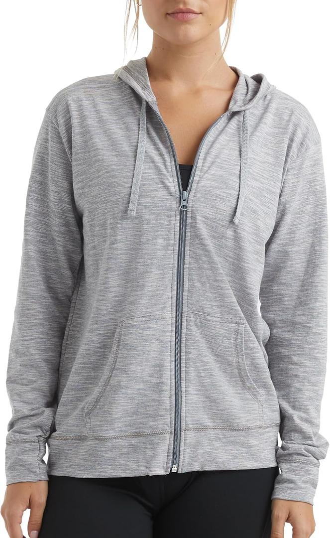 Hanes womens Slub Knit Full-zip Hoodie, Textured Cotton Zip-up T-shirt Hoodie for Women (Gray, M)