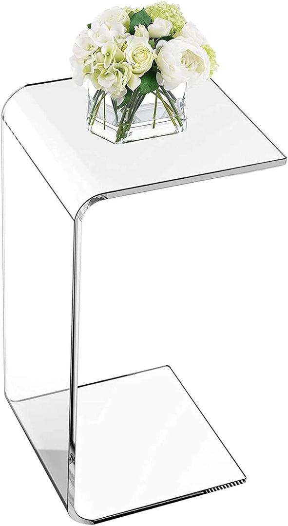 Acrylic C-Shape Side Table, Multipurpose Clear Laptop End Table for Bedroom, Living Room & Patio | 11.8 * 11.8 * 25.6IN (Transparent)