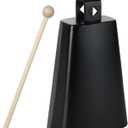 Acrux7 7 Inch Large Cow Bell Noise Makers, Metal Cowbell with Handle and Stick, Hand Percussion Music Cowbell for Sporting Events, Drum Set, Church, Weddings, Beautiful Clear Tapping Sound (Black)