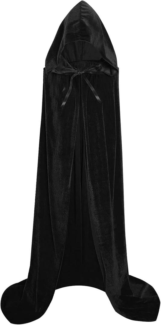 Halloween Hooded Cloak Long Hooded Cloak dult Christmas Halloween Cloak Costumes Hooded Cape Masquerade Dress Up (Black)
