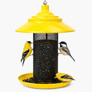 Finch Feeder for Outdoors, Metal Mesh Nyjer & Thistle Seed Feeder, Hanging Bird Feeder for Goldfinches and Small Birds, 2.5 LB Capacity, Great for Backyard Bird Lovers (Yellow)