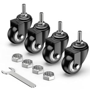 HOLKIE Caster Wheels 2 inch with No Brake Stem Casters, 3/8" -16 x 1 (Stem Diameter 3/8", Stem Length 1") Threaded Swivel Casters Set of 4 Heavy Duty Castors Black