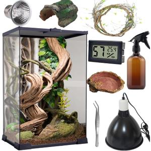 SARUFO Reptile Terrarium (9Pieces) 8 * 8 * 12 Amphibian Vertical Habitat Tank Starter Kit, Suitable for Small Reptiles Such as Geckos, Snakes, Lizards, Chameleons, Serpents(8 * 8 * 12 inchs)