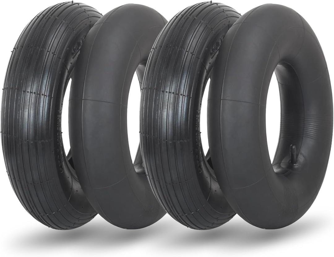 4.00-6 Replacement Tire and Inner Tube Set, 2 Pack, 13" Heavy Duty Tire and Wheel, TR-13 Straight Valve Stem, for wheelbarrow Trolley Dolly Garden Wagon Wheel Replacement