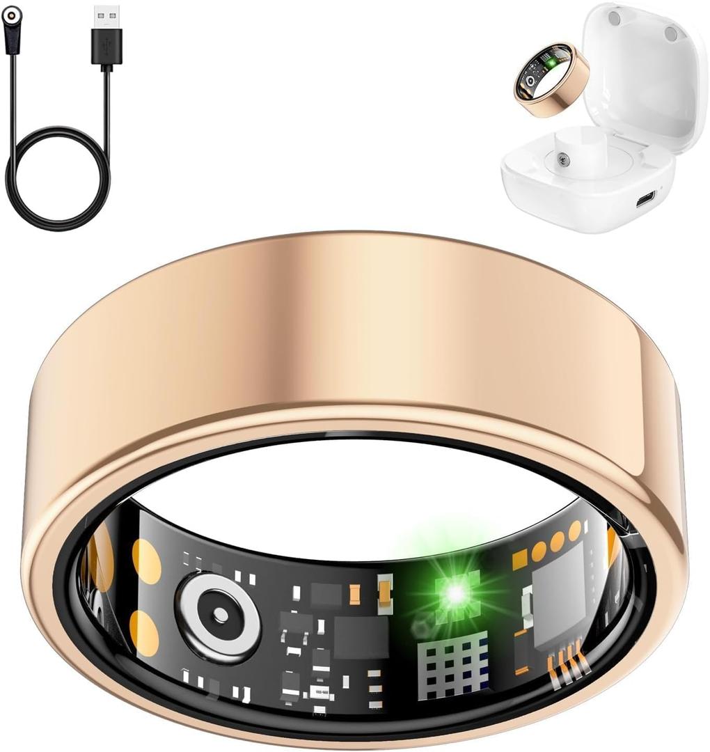 Smart Ring for Women Men, Fitness Ring with Heart Rate, Blood Oxygen,Stress, Sleep Tracker, Step Tracker, Fit Ring No Subscription Fee (Rose Gold, 9#)