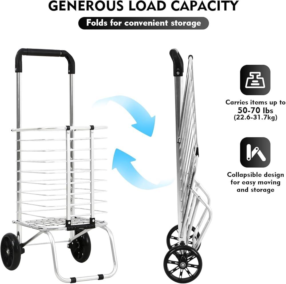 Shopping Carts Folding Cart Foldable Shop Truck Heavy Duty Hand Truck 35Ltr Foldable Shopping Grocery 2 Wheels Cart Steel Grocery Hard Wearing Easy Storage (2wheels)