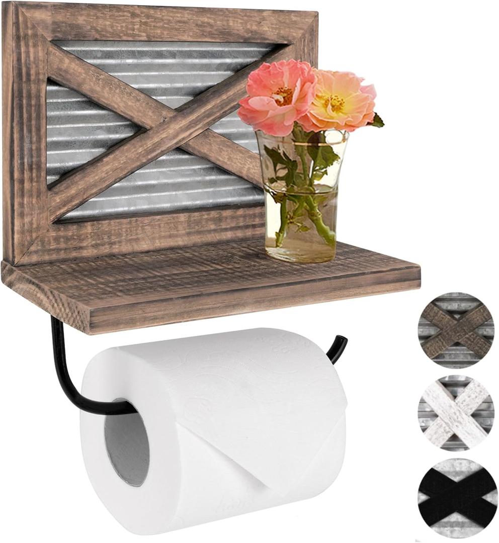 Autumn Alley Rustic Farmhouse Toilet Paper Holder with Shelf for Wipes - Rustic Farmhouse Bathroom Decor - Farmhouse Bathroom Accessories and Western Bathroom Decor Wall Mounted, Brown Wood (No bracket)
