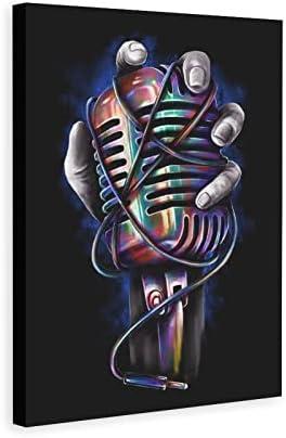 XDTIOPIMY Wall Art Music Poster Microphone Canvas Print Decor for Living Room, Bedroom, Office - Framed Ready to Hang 12x18 Inches Multi 14