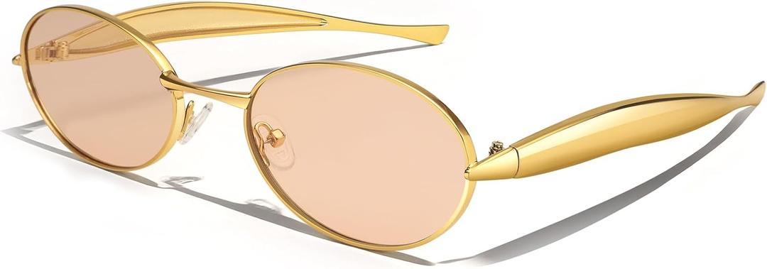 Dollger Retro Oval Sunglasses for Women Men Vintage Trendy 90s Gold Metal Frame Sun Glasses UV400 Protection Champagne Shades