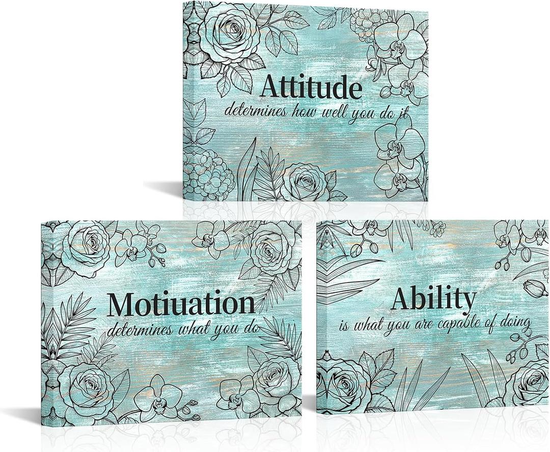 LyerArtork 3 Pieces Office Wall Decor Inspirational Canvas Wall Art Rustic Teal Ability Sign Motivational Quotes Pictures Prints Read to Hang 12x16inchx3