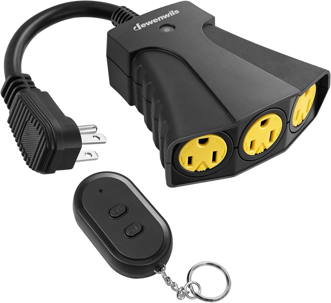 DEWENWILS Outdoor Remote Control Outlet, Wireless Remote Outlet Power Switch, Weatherproof 15 A Heavy Duty Electrical Plug, 3 Grounded Outlets for String Lights, 100Ft Range, UL Listed