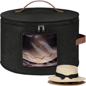 Lifewit Round Cowboy Hat Box Stackable, Large Felt Hat Organizer Bag for Men & Women Storage, Baseball Cap Container with Dustproof Lid for Travel, Foldable 16.5" D x 10.6" H Carrier, Black