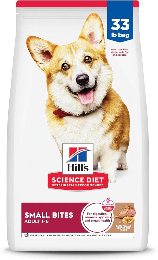 Hill's Science Diet Adult 1-6 Small Bites Dry Dog Food, Lamb Meal & Brown Rice, 33 lb. Bag, Best By 07/2027