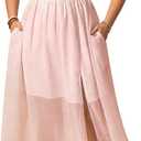 EYWOL Star Chiffon Dress, A-Line Split Long Dress with Pockets Sizes M-3XL | Chiffon,M-3xl,Runs Small,A Line,Navy,Star Print,Pockets,Zipper,Formal,Split,Wedding Guest,V Neck,Lightweight,Flowy,Cocktail (Pink, L)