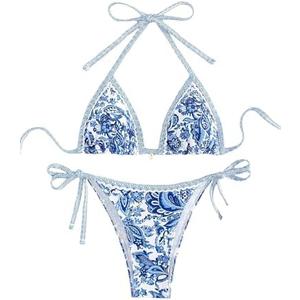 BYFINECANY Women's Floral Printed Bathing Suit Halter Paisley Summer Swimsuit Bikinis Set, S