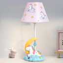 Kids Table Lamp, Adorable Moon Unicorn Style Desk Lamp, 16 Inch Pink Bedside Lamp Ideal for Girls Bedroom Decor, Includes LED Bulb