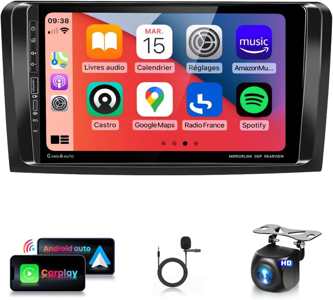 2G 64G CarPlay Radio for Mercedes Benz GL ML Class W164 X164 ML350 ML500 GL350 GL450 2005-2011 Car Stereo 9'' 1080P HD IPS Touch Screen Android Auto FM/RDS GPS WiFi 16EQ AHD Backup Camera 2G 64G CarPlay Radio for Mercedes Benz GL ML Class W164 X164 ML350 ML500 GL350 GL450 2005-2011 Car Stereo 9'' 1080P HD IPS Touch Screen Android Auto FM/RDS GPS WiFi 16EQ AHD Backup Camera