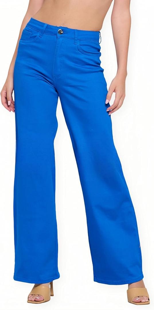 High Rise Super Stretchy Straight Wide Leg Cargo Jeans for Women Multiple Colors Denim Pants for Casual Daily Wear (Medium, Royal)