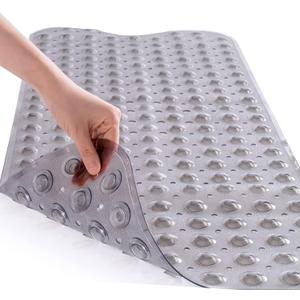 ROSMARUS Extra Long 16 x 39 Non-Slip Bathtub Mat, Shower Mat for Tub with Suction Cups and Drain Holes Bathtub Mats for Kids, Baby, Bathroom Shower Floor Mat Anti Slip Bathtub Accessories, Grey