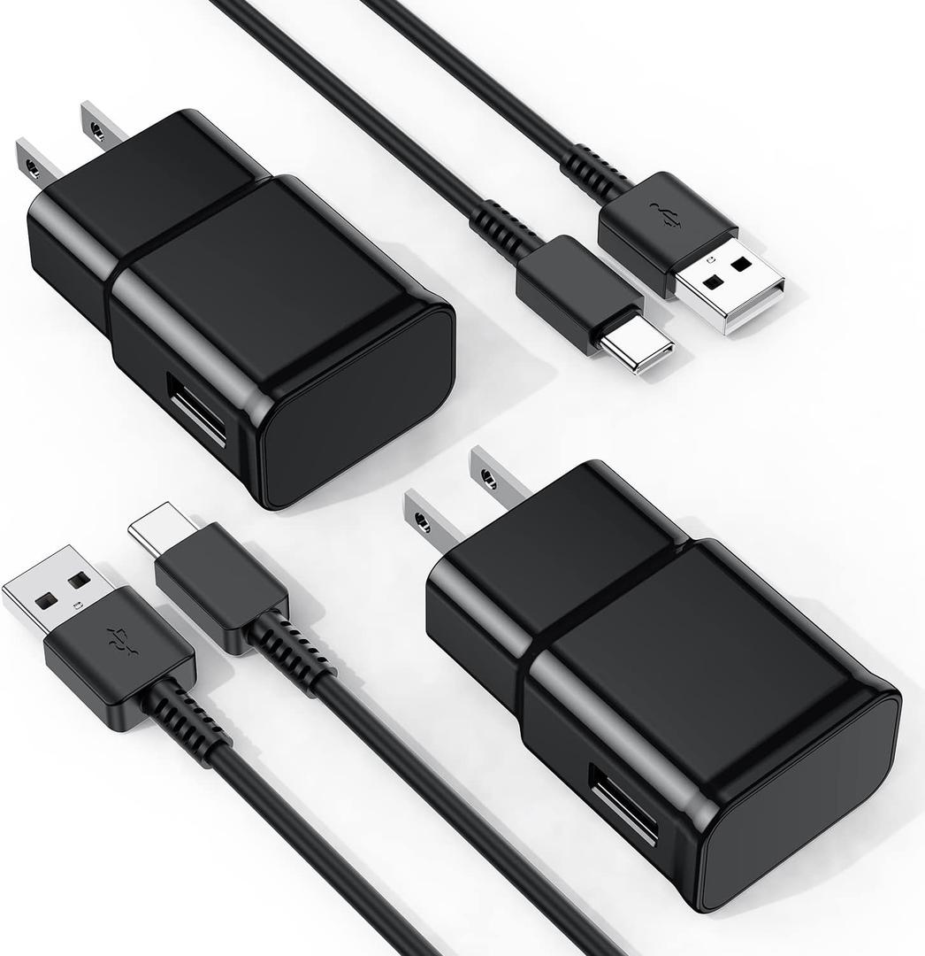 For Samsung Galaxy S10/S9/S8 2Pack Adaptive Android Charger with USB Type C Fast Charging Cable for Galaxy S8/S9/S10 Plus/S10E/ S20/S20 Plus/S21/S21 Ultra/Note 8/9/10/20 (6 Feet)
