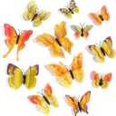 SAOROPEB 3D Butterfly Wall Decor, 24 Pcs Double Layer Butterfly Decorations for Party Decorations Locker Decor Refrigerator Decal, Reusable (Yellow)