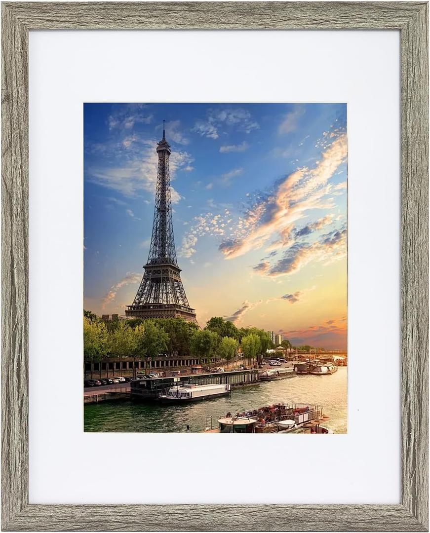 11x14 Picture Frame, Photo Frame Display 8x10 Pictures with Mat or 11x14 without Mat, Hang on the Wall, Gray