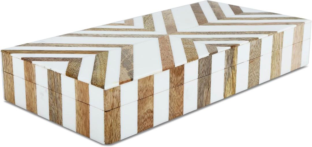 Handicrafts Home Large Decorative Storage Box with Lid Wooden Decorative Box Coffee Table Storage Box Living Room Organizer Resin Inlay Marquet Chevron Collection - 12x6x2