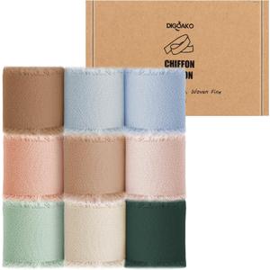9 Roll Chiffon Ribbon Bundle - 1.5" x27Yds for Hair Bows & Crafting | Fringed Ribbon for Wedding Centerpieces, Seasonal Decor, Beginners DIY Projects & Party Supplies