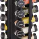New England Stories Revolving Spice Rack Set with 20 Spice Jars, Kitchen Spice Tower Organizer for Countertop or Cabinet - Carousel Storage Includes 386 Spice Labels (Black)