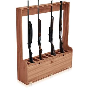 Soaoo Gun Racks Holds 10 Long Guns Wooden Rifle Rack Floor Stand Rifle Racks Display Holder Stand with Storage for Firearms Display Storage Home Accessories Office (Walnut)