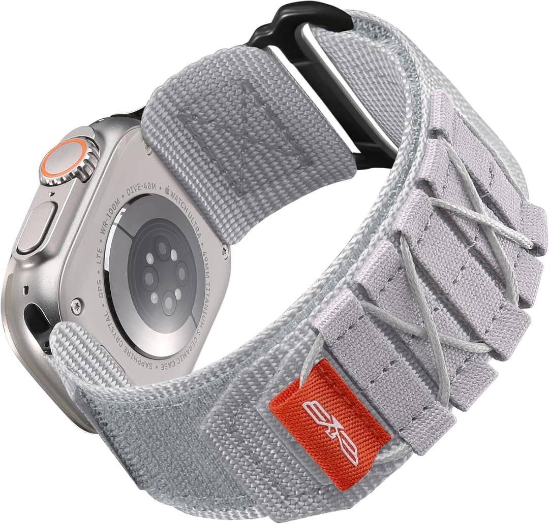 Bandletic Nylon Strap Compatible with Apple Watch Ultra 3/Ultra 2 Band 49mm 46mm 45mm 44mm 42mm(Series 3), Sport Loop Replacement Wristband for iWatch Series 11 10 9 8 7 6 5 4 SE 3 2 1, L-White Grey