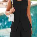 PRETTYGARDEN Women's 2 Piece Sets 2026 Summer Trendy Button Down Suit Vest Tops High Waisted Shorts Business Casual Outfits (Black, S)