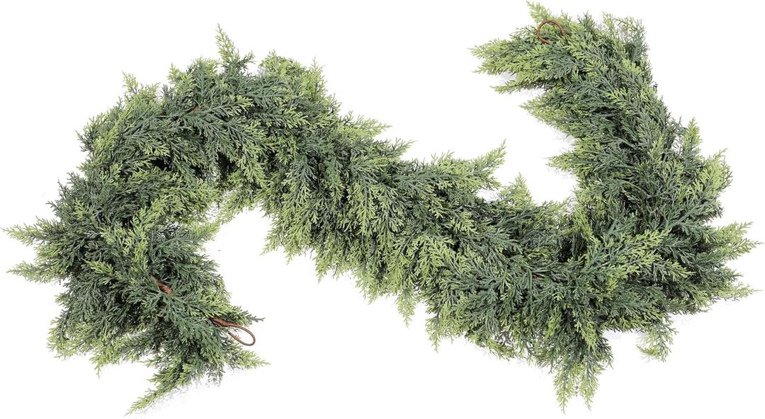6ft Real Touch Cedar Garland Artificial Realistic Christmas Greenery Pine Garland with 150 Cedar Branches for Mantle, Fireplace, Table, Stairs, Doorframe, Window, Outdoor Indoor Xmas Decor