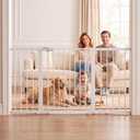 Mumeasy 29.7-57" Extra Wide Baby Gate, Auto Close Large Dog Gate for Doorways, No Drilling Pressure Mounted Pet Safety Gate for Stairs, Easy Walk Through Child Gate for Hallways, House, Indoor, White