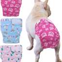 CuteBone Washable Dog Diapers Female No Tail Hole 3 Pack Reusable Doggie Period Training Pants for Docked-Tail Frenchie French Bulldog Boston Terrier Without Tail WWD15S