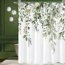 Gibelle Extra Long Shower Curtain 72 x 84, Tall Olive Green Floral Shower Curtain for Bathroom, Watercolor Plant Eucalyptus Leaves Fabric Shower Curtain Set
