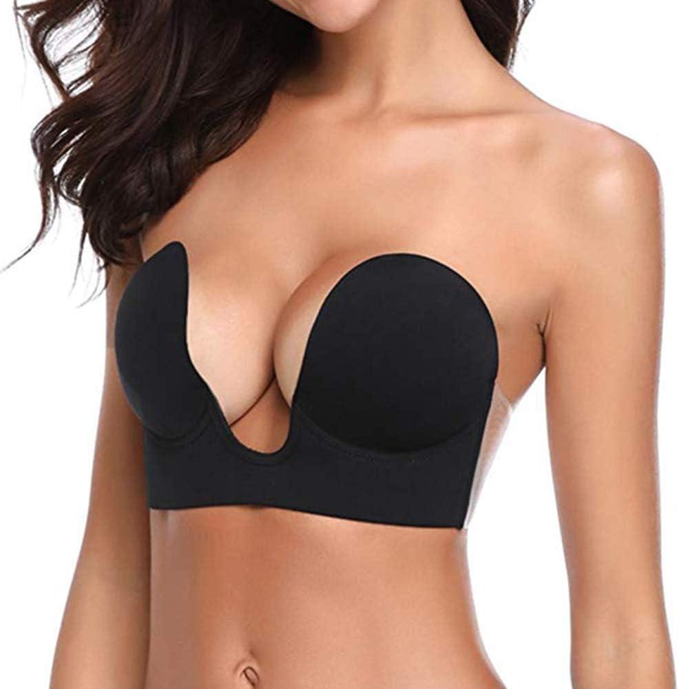 Plunge Strapless Bra Pushup Boobas Sticky Bra Lift DD Brafor Backless Dress (Black, XL)