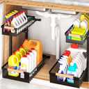 Under Sink Organizer 2-Pack Pull out Cabinet Organizer 2 Tier Metal Shelf Undersink Rack for Kitchen Bathroom Pantry Cabinet Organization and Storage, Black