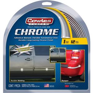 Cowles - Premium Universal Body Molding for All Vehicles - Easy Install, Chrome Finish, 1" by 12 ft, UV Protected, Long Lasting Flexible PVC