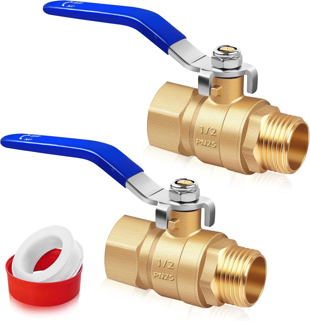 FANOVO 1/2 inch Forged Brass Ball Valve with Male x Female NPT Thread Full Port Connection, 2Pack Heavy Duty 1/2'' M to F NPT Threaded Metal Shut Off Control Valves Connector, for Water, Oil, and Gas